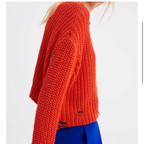 Zara Orange Distressed Sweater Small - Picture 3 of 8
